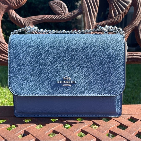 NWT COACH Klare Blue/Silver Leather Chain Strap Crossbody Shoulder Bag. - Picture 3 of 15